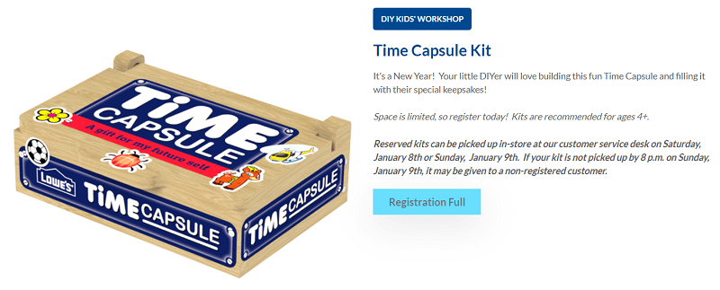 Example Lowe's Kids Projects (Time capsule kit)