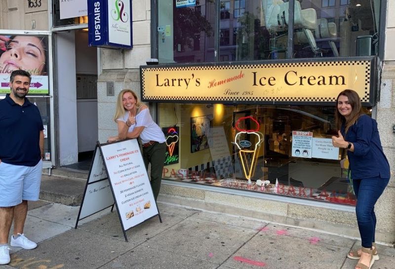 people standing outside of Larry’s Homemade Ice Cream