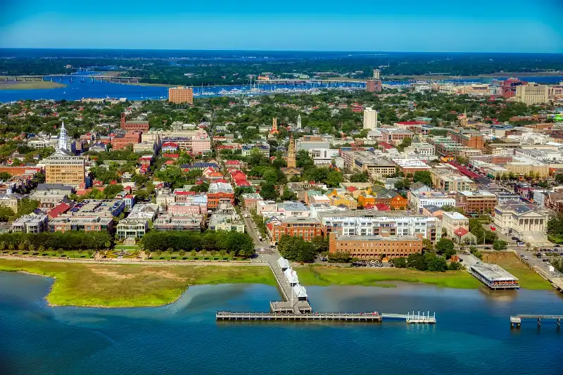 An aerial view of the city of charleston, south carolina.