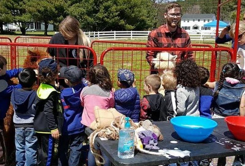 Kids interacting with animals at the petting zoo