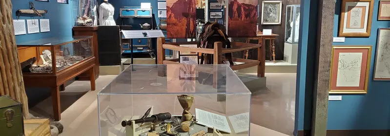 A museum with various artifacts on display.